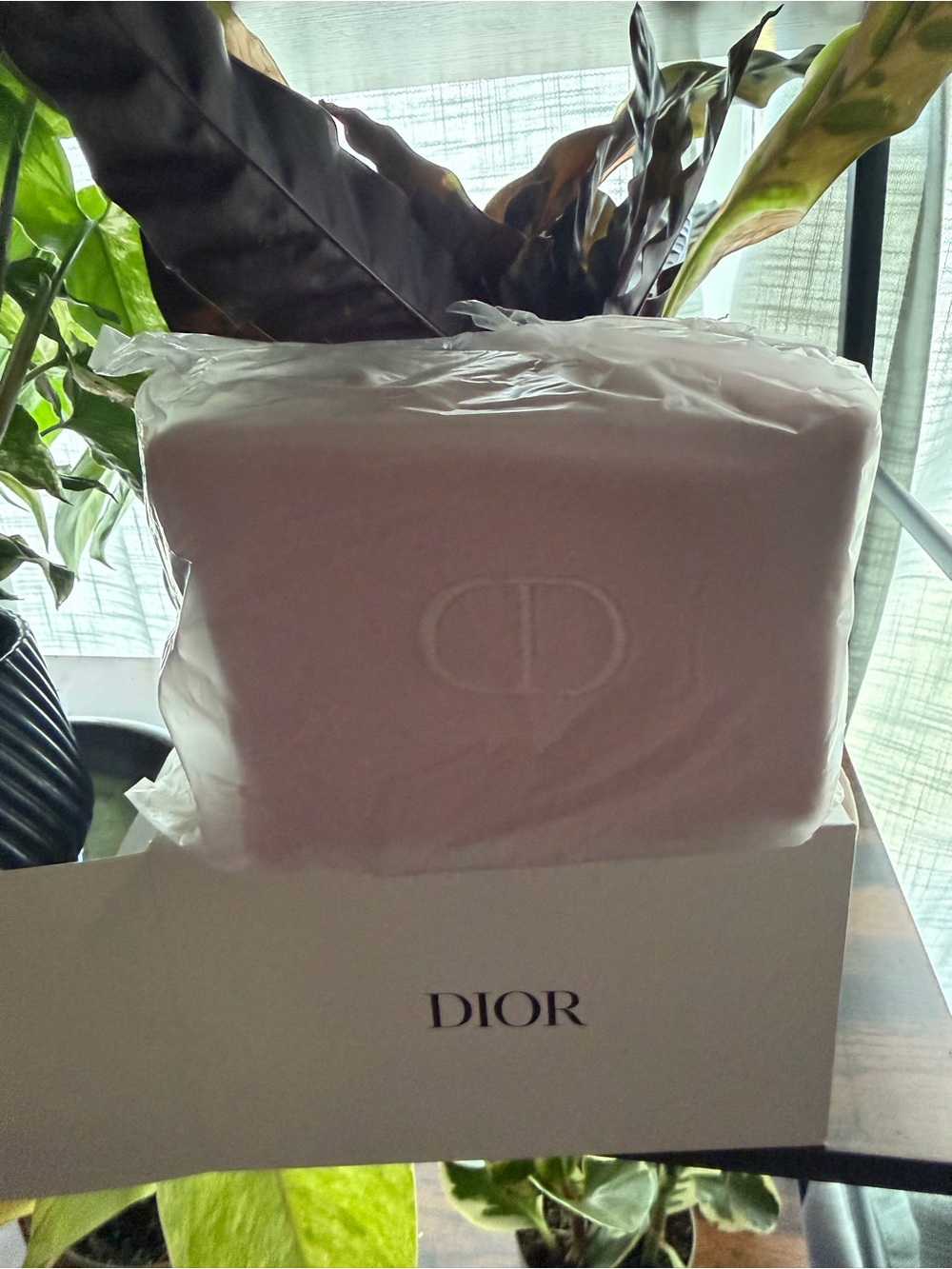 Dior Blush Pink Embossed Plush Cosmetics Bag